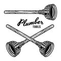 Plunger set of vector objects or elements in vintage monochrome style for plumber service design. Illustration isolated Royalty Free Stock Photo