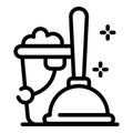 Plunger and toilet cistern icon, outline style Royalty Free Stock Photo