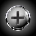 Plus button. 3d shiny gray icon for media