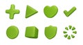 Plus 3D icon. Render cross or round shape. Pharmacy button. Glossy plastic math elements. Shield protection and support