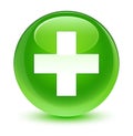 Plus icon glassy green round button Royalty Free Stock Photo