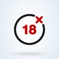 18 plus icon in trendy flat style isolated on background. 18 puls vector red Royalty Free Stock Photo