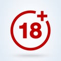 18 plus icon in trendy flat style isolated on background. 18 puls vector red