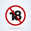 18 plus icon in trendy flat style isolated on background. 18 puls vector red Royalty Free Stock Photo