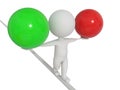 Plus minus + - balance 3d human character balancing while holding one red and one green ball positive negative - 3d rendering Royalty Free Stock Photo