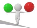 Plus minus balance 3d human character balancing while holding one red and one green ball positive negative - 3d rendering Royalty Free Stock Photo