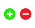 Plus and minus icon set. Vector illustration in flat simple design for mathmatics, calculation, pros and cons, rating