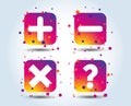 Plus and minus icons. Question FAQ symbol. Royalty Free Stock Photo