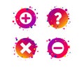 Plus and minus icons. Question FAQ symbol. Vector Royalty Free Stock Photo