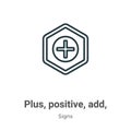 Plus, positive, add, symbol outline vector icon. Thin line black plus, positive, add, symbol icon, flat vector simple element Royalty Free Stock Photo