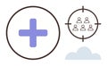 Collaboration Focus Concept with Plus Sign, Target, and Cloud Elements for Teamwork and Connectivity Royalty Free Stock Photo