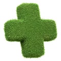 A plus sign crafted from green grass, symbolizing positive growth and natural addition, isolated on a white background