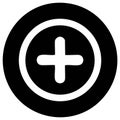 Plus sign icon inside a white circle with a black outline, and in a black circle Royalty Free Stock Photo