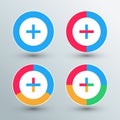 Plus sign icons. Plus sign buttons. Flat colors. Royalty Free Stock Photo