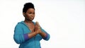 Plus size african woman hands in namaste