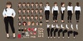 Plus size businesswoman cartoon character creation set with various views, hairstyles, face emotions, lip sync vector