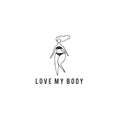 Plus size concept, body positive. Overweight woman in underwear. Vector hand drawn logo template. Royalty Free Stock Photo