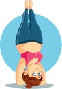 Plus Size Girl Doing a Headstand Vector Cartoon