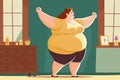 Plus size girl doing morning exercises at home, illustration. Fitness concept. Generative AI