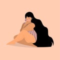 Plus size girl. Happy body positive concept. Different is beautiful. Attractive overweight woman. Vector illustration