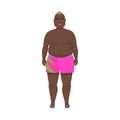 Plus size happy man in pink swimsuit standing on beach and smiling Royalty Free Stock Photo