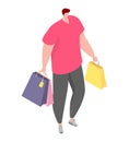 Plus size man shopping, carrying colorful bags, casual style, modern consumer. Body positivity, diverse beauty