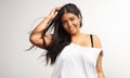 Plus size model with a blowing hair Royalty Free Stock Photo