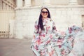 Plus size model in floral dress Royalty Free Stock Photo