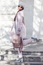 Plus size model in pink coat Royalty Free Stock Photo