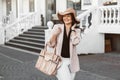 Plus size model wearing fashion clothes in city street Royalty Free Stock Photo