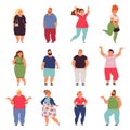 Plus size people. Big woman, chubby models characters in fashion casual cloth. Plump man, isolated overweight person