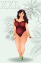 Plus size sexual girl in swimsuit, vector