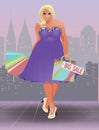 Plus size shopping girl, vector