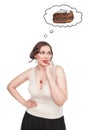 Plus size woman dreaming about cake Royalty Free Stock Photo