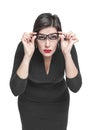 Plus size woman in glasses looking on you isolated Royalty Free Stock Photo