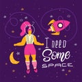 Plus size woman in space. Body positivity humor concept - all bodies are good bodies. I need some space lettering quote. Vector
