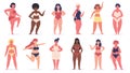 Plus size women. Multiracial curvy girls, cute overweight women in underwear, plump female characters. Body positive