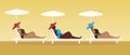 Plus size women sunbathing on sun lounger, flat vector stock illustration with sunbathing european, black skin as summer vacation