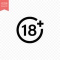 Plus 18 years movie icon simple flat style vector illustration