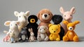stuffed animal collection on a gray background Royalty Free Stock Photo