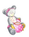 Plush bear with pink teapot