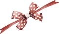 Plush bow in deep red color with white spots on the ribbon, watercolor vector illustration and christmas element. Royalty Free Stock Photo