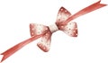 Plush bow in deep red color with white spots on the ribbon, watercolor vector illustration and christmas element. Royalty Free Stock Photo