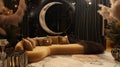 Plush Celestial Furnishings Create an Enchanting Space for Celestial Contemplation. Generative AI