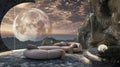 Plush Celestial Furnishings Create an Enchanting Space for Celestial Contemplation. Generative AI