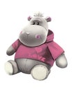 Plush funny hippo. A toy  in a sweatshirt. Royalty Free Stock Photo
