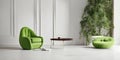 Plush green chair in the shape of an avacado. Minimalist design. Modern room interior