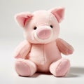 Soft Pink Plush Pig On White Background