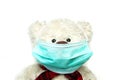 The plush teddy with a mask on his face. Royalty Free Stock Photo