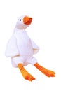 Plush toy duck isolated. Childrens toy stuffed animals. Soft white plush toy ente for kids isolated on a white background. Enter